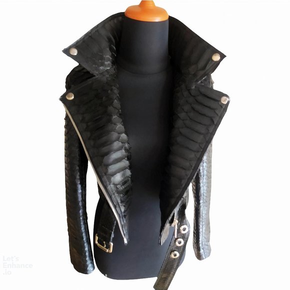 Black Snakeskin Women Motorcycle Jacket - Picture 2 of 8